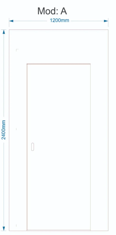 Technical drawing of Mod A, the reinforced door panel, 1200 by 2400 mm
