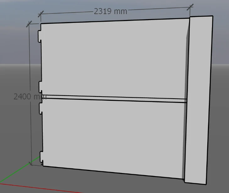 3D model of the assembled wide wall: Top A over Base B against an end column, dimensioned 2319 mm wide and 2400 mm high